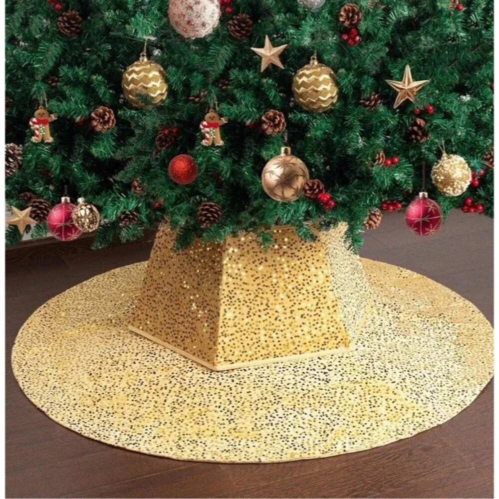 Mr. Pen- Sequin Christmas Tree Skirt and Tree Collar 36” Base Cover 24.8” Collar